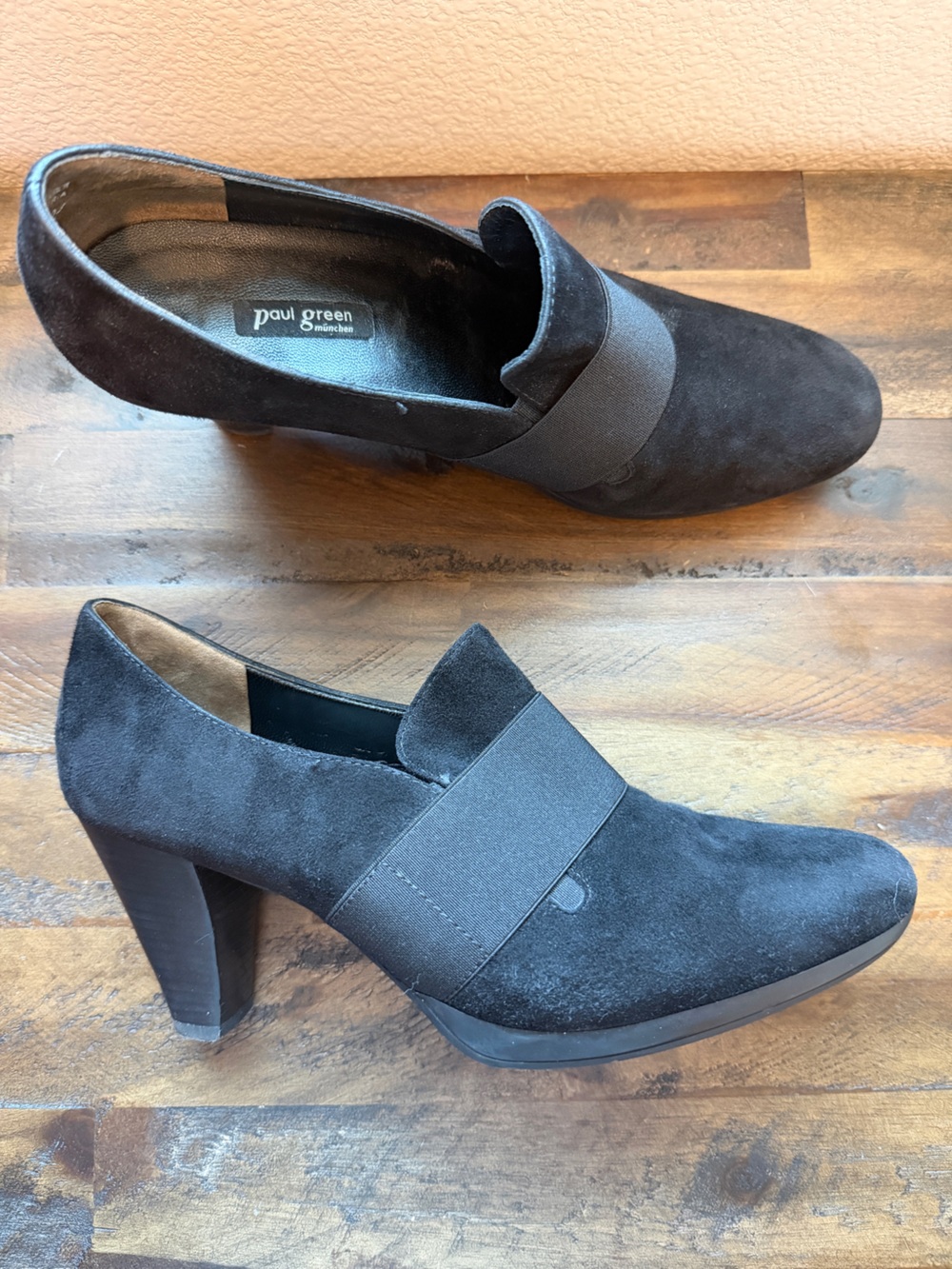 Paul Green Tea Pumps Black Suede Block Heel Bootie Style Size 7 Office Career